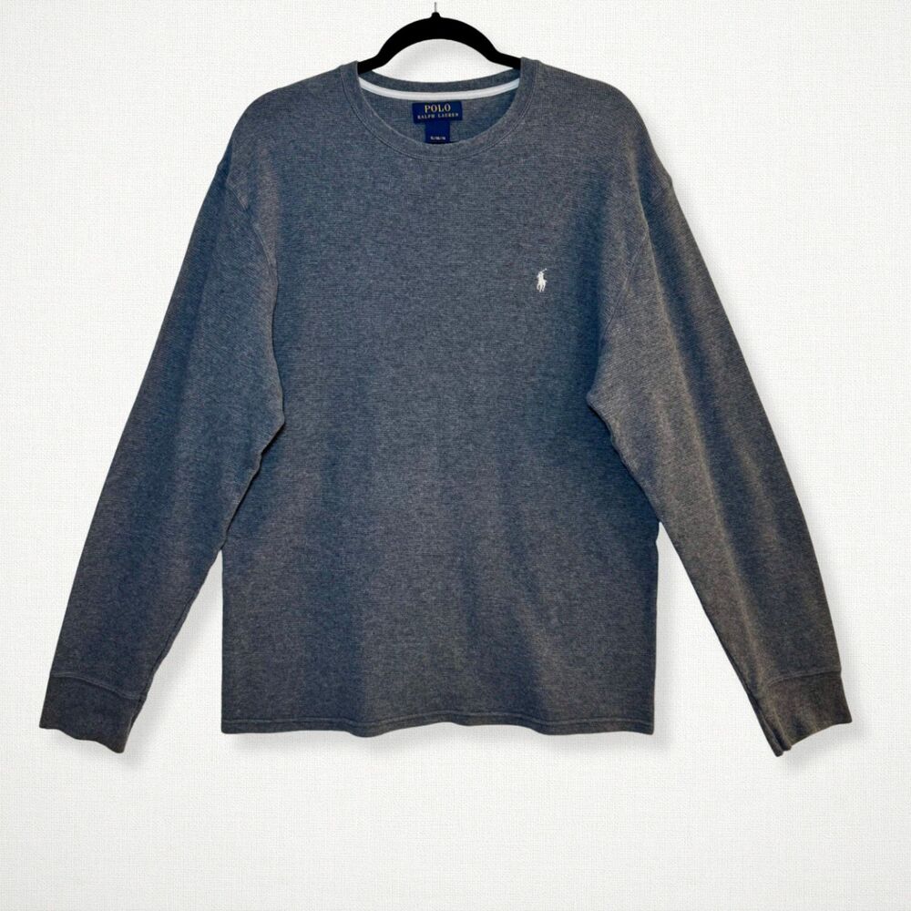Polo Ralph Lauren Mens XL Gray Cotton Thermal Waffle Knit Crewneck Long Sleeve